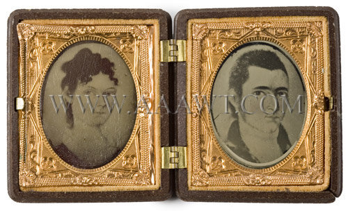 Rare Pair of Miniature Folk Portraits of a Young Attractive Couple
American
Circa 1820, entire view